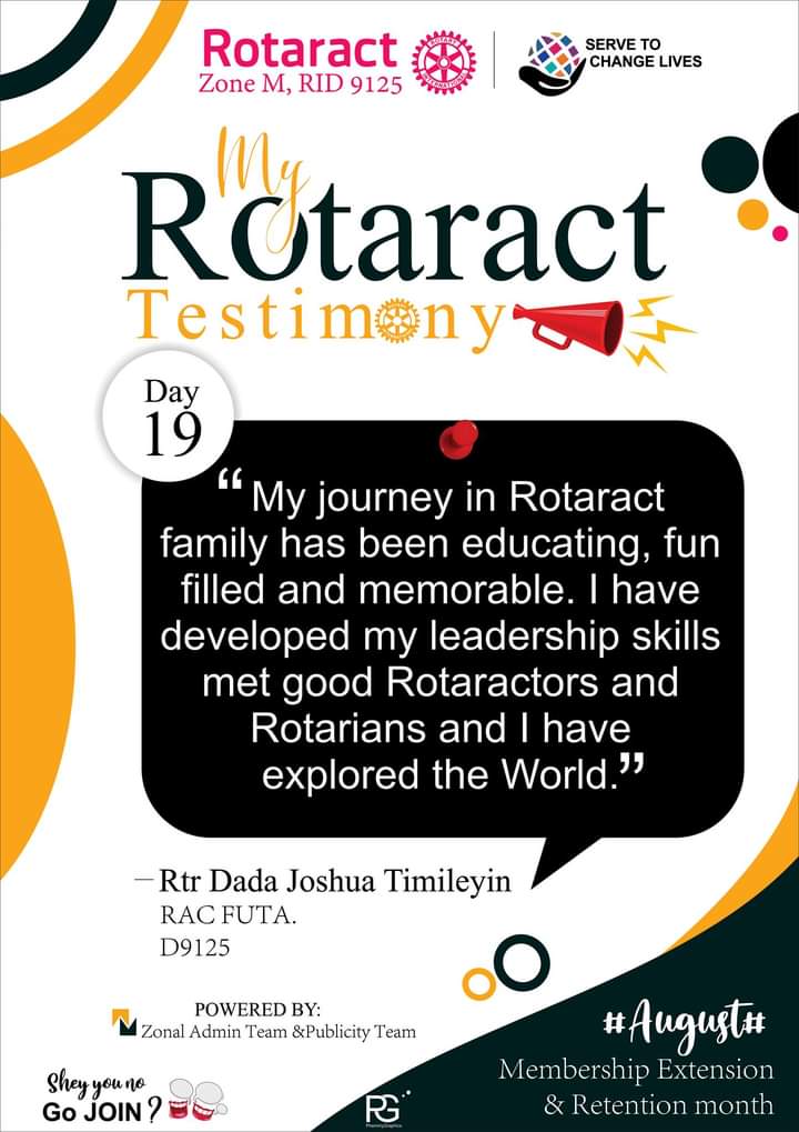 M_RotaractD9125's tweet photo. Joshua has gotten a memorable journey in Rotaract. You too could get yours. #Day19/31. @RACEClubD9125 @Rotaract9125NG @ZoneJ9125ng @Rotary https://t.co/B1fR732YQB