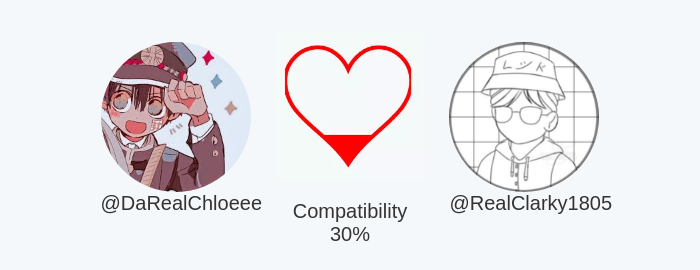 DaRealChloeee's tweet photo. My love compatibility with @RealClarky1805 is 30%

Calculated with https://t.co/SRJrrjRImW

⠀ https://t.co/kIaU8aZeTj