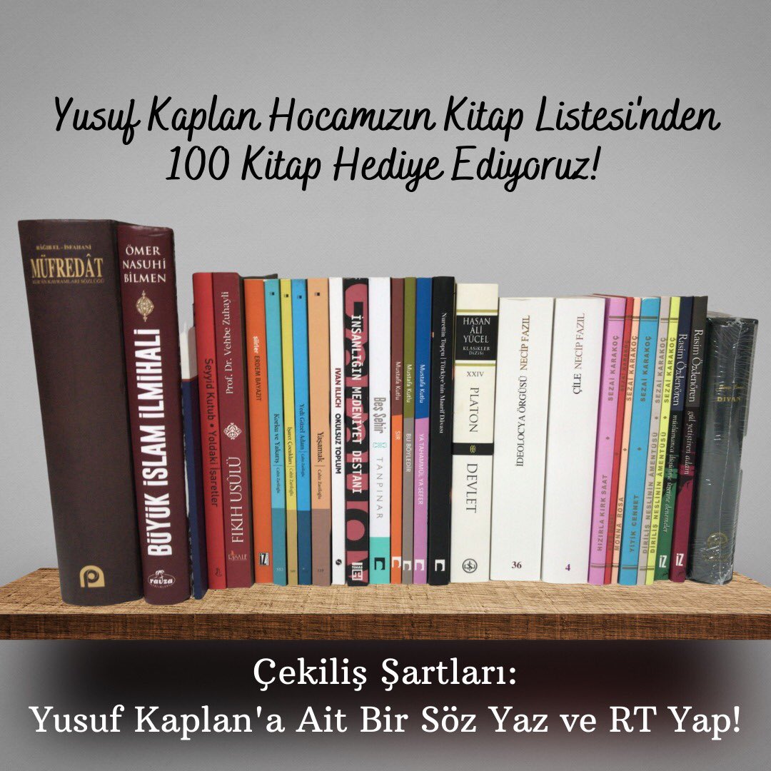 MTO'ya yeni başvuracak ve #100KitapListesinden devam eden arkadaşlarımıza kitap desteği sunmak için harika bir çekiliş hazırladık.

Katılmak için:
Yusuf Hocamızın (<a href="/yenisafakwriter/">yusuf kaplan</a>) en beğendiğiniz bir sözünü yoruma yazıp RT yapmanızı rica ediyoruz.

<a href="/kevsertpc/">Kevser Topcu Özgültekin</a> 
<a href="/MtoBilgi/">Asım</a>