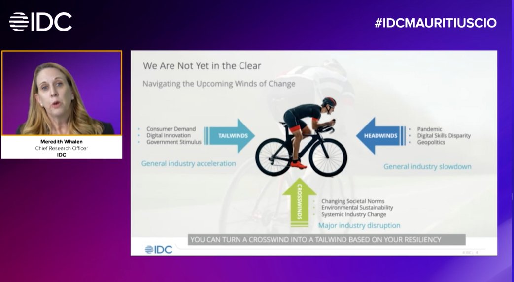 IDCMEA's tweet photo. We are NOT yet in the clear #windsofchange | Meredith Whalen, Chief Research Officer, IDC @meredithwhalen | #IDCMAURITIUSCIO @MarkWalker36 @aquariandeepa @IDC_SSA https://t.co/jSvXo7s6O0