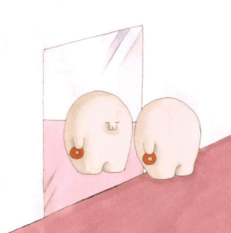 鏡に映った自分

#荒巻スカルチノフ　#イラスト　#鏡　#ドーナツ