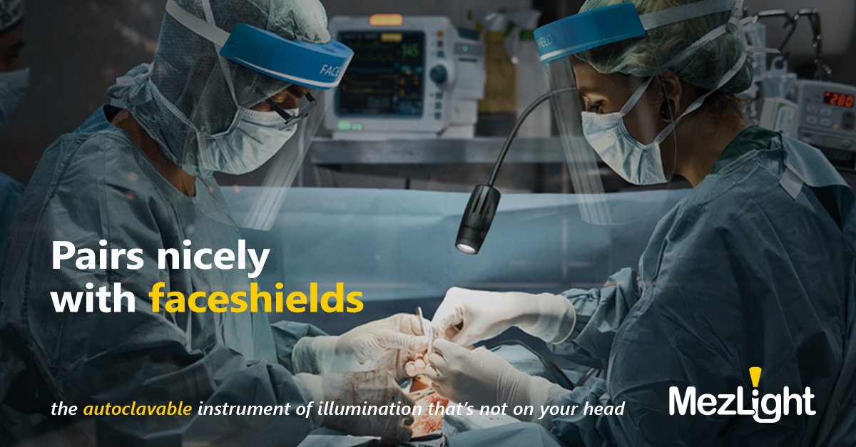 WeAreMezLight's tweet image. With COVID cases rapidly proliferating again, the faceshield is standard PPE for many surgeons in the OR. MezLight pairs nicely with the faceshield and is not on your head. hubs.la/H0VBH8b0
#surgicallighting #surgicalheadlight #ORlighting #mezlight #surgeon #mezrich