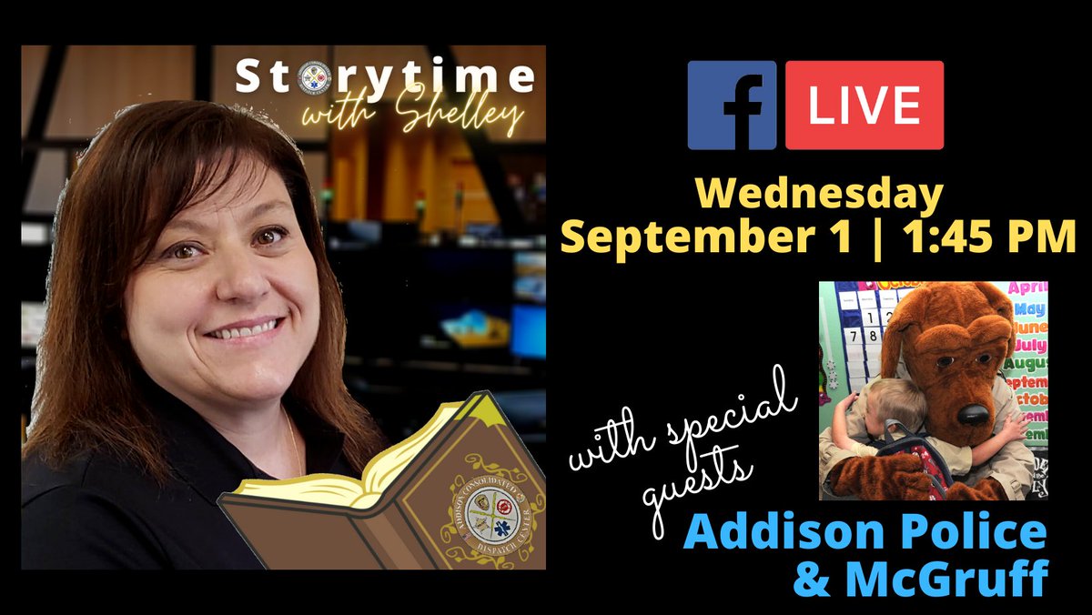 ACDCdispatch's tweet image. TODAY!
Join Shelley for STORYTIME to learn about BACK TO SCHOOL SAFETY! #AddisonPD #McGruff #ACDCpublicsafety #ACDCcares