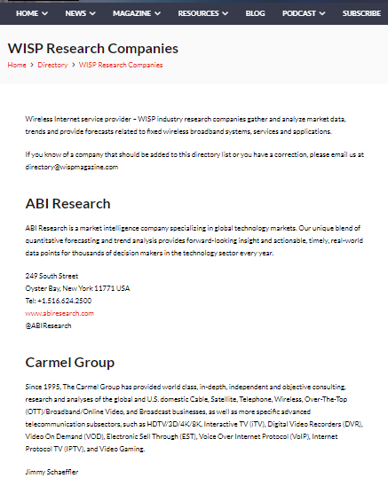 wispmag's tweet photo. WISP Research Companies Directory List - market data, trends, benchmarks, reports &amp; forecasts of fixed wireless broadband systems, services and applications - https://t.co/SH7XAso4Nv #WISPMagazine #WISPDirectory 
#WISPResearch @ABIResearch @dataintelo @Technavio https://t.co/fEJqsVD1Br