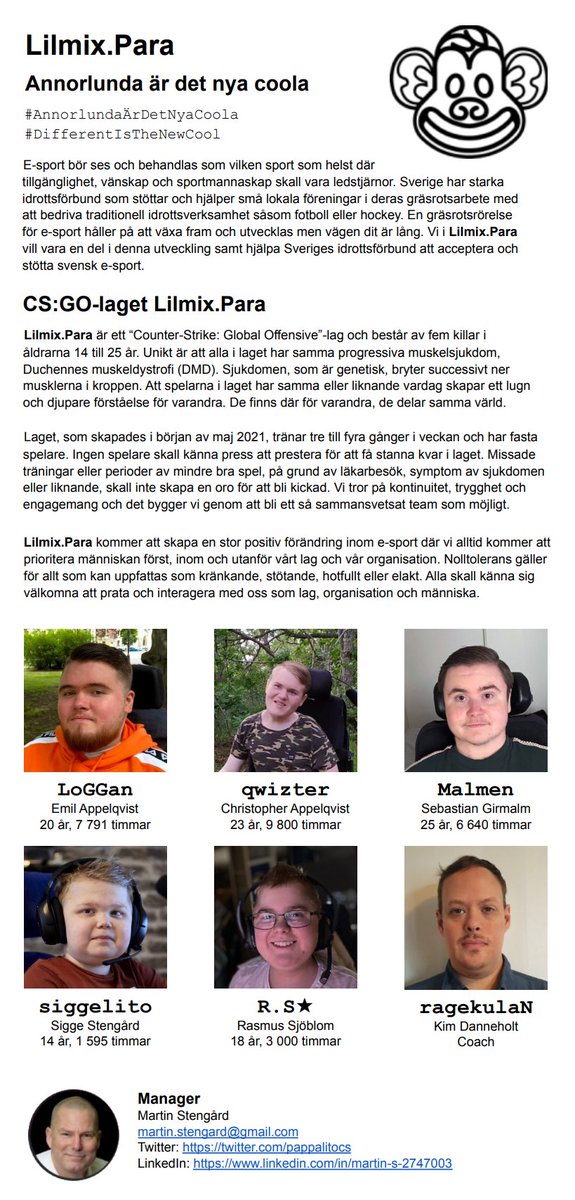CS:GO-laget Lilmix.Para är här❤️ 
Det är med stolthet som jag presenterar hela laget. Vill du bli vår partner eller sponsor tveka inte att höra av dig till mig. 
❤️Välkomna killar, ni är så himla varmt välkomna❤️
#AnnorlundaÄrDetNyaCoola
#lilmixpara
#lilmix
#esportal
#twitch