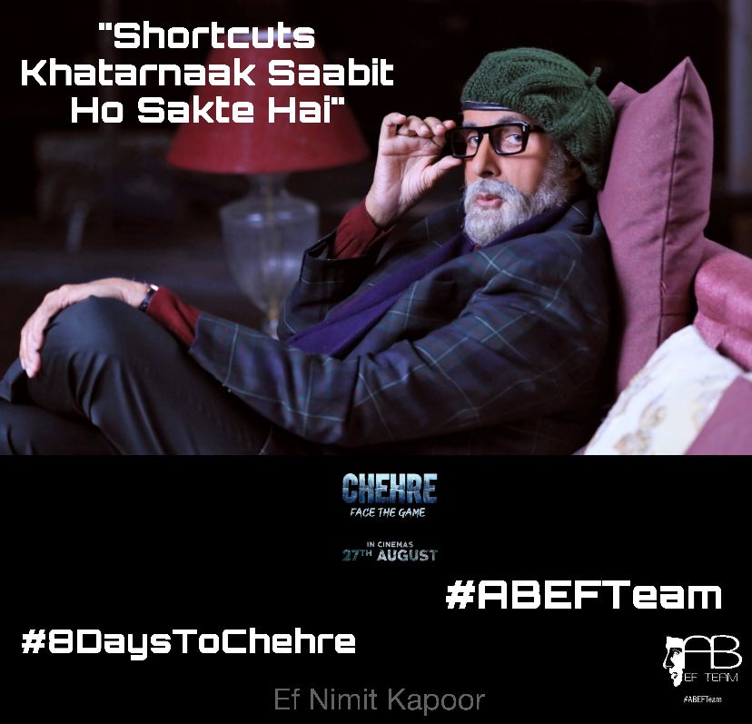 rajeshmalu's tweet photo. Amitabh Bachchan returns on Big Screen after 2 years 5 months 19 days!!
8 Days To Chehre
#FaceTheGame
@SrBachchan
@emraanhashmi @anandpandit63 #RumyJafry @annukapoor_ @Tweet2Rhea @krystledsouza @PrimeVideoIN @apmpictures @juniorbachchan https://t.co/iYPNJguJLN