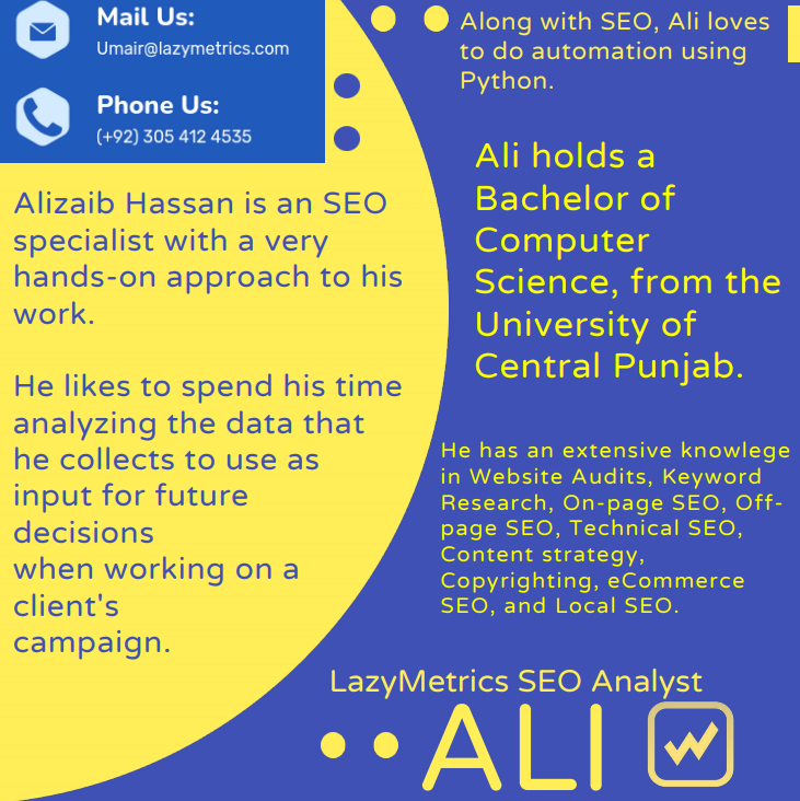 lazymetrics's tweet photo. Meet SEO Analyst, Ali Hassan! The LazyMetrics team can provide various quality services to help you &amp; your business rank higher in Google, all while getting more customers through creative marketing &amp; content strategies! #seoservices #SEO #marketing #LazyMetrics #staffprofile https://t.co/AurUrPZA4N