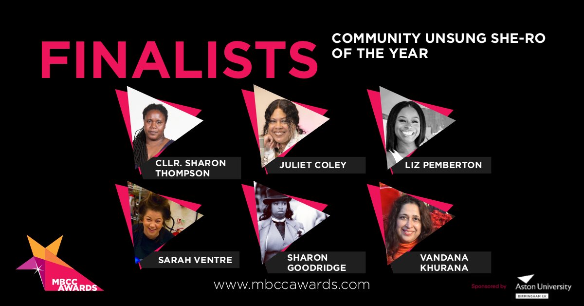 Congratulations to our finalists for the Community Unsung She-ro of the Year Award!
-
<a href="/Ms_SThompson/">Sharon Thompson🌹🇰🇳</a> <a href="/iamjulietcoley/">Juliet Coley BCAe</a> @lizpemtbnm <a href="/FullofChaat/">Full of Chaat</a> 
- 
2021 MBCC Awards sponsored by <a href="/AstonUniversity/">Aston University</a>