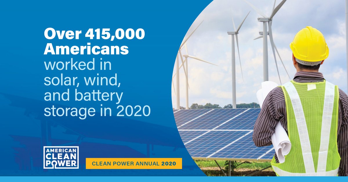 USCleanPower's tweet image. Over 415,000 Americans across all 50 states already have direct clean power jobs. As the country looks to further decarbonize the power sector, the clean energy sector workforce is expected to significantly grow to over 1 million by 2030. #CleanPowerAnnual bit.ly/3iaUJ7Y