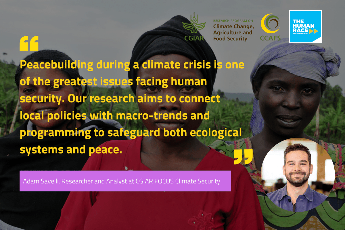 CGIARclimate's tweet photo. How do we build peace during a climate crisis? 

This is surely one of the greatest challenges faced in human history #thehumanrace

@CGIAR #climatesecurity researcher @adamsavelli highlights what we can do today on this @UN #worldhumanitarianday https://t.co/ItuYITLtnT