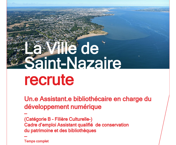 lebartok's tweet photo. [Offre d'emploi] Et si vous participiez à la politique de médiation numérique menée par le réseau de la Médiathèque de Saint-Nazaire ?

La Ville de Saint-Nazaire recrute un.e Assistant.e bibliothécaire en charge du développement numérique.
 
https://t.co/mLruQdVtEZ https://t.co/BxJRz4i9hY