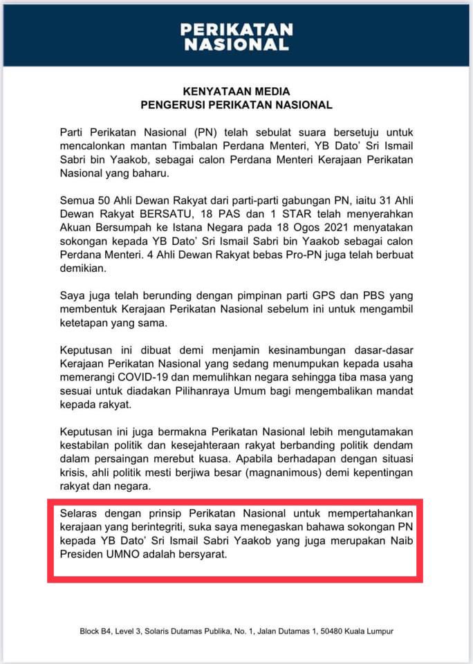Thiban_ben's tweet photo. Read between the lines : Perkara 4 (c) surat dari Pejabat Speaker nyatakan bahawa penyataan sokongan perlu dibuat tanpa sebarang syarat. Perkara 7 pula sebut sokongan tidak akan di ambil kira jika langgar syarat. Kini @MuhyiddinYassin pula mengesahkan sokongan PN bersyarat. 🤷‍♂️ https://t.co/UPWyEx4EBW