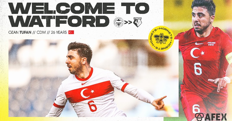 WatfordFC's tweet photo. ✍️ We are delighted to announce the signing of sought-after Turkey international midfielder Ozan Tufan from Fenerbahçe!

@_AFEX