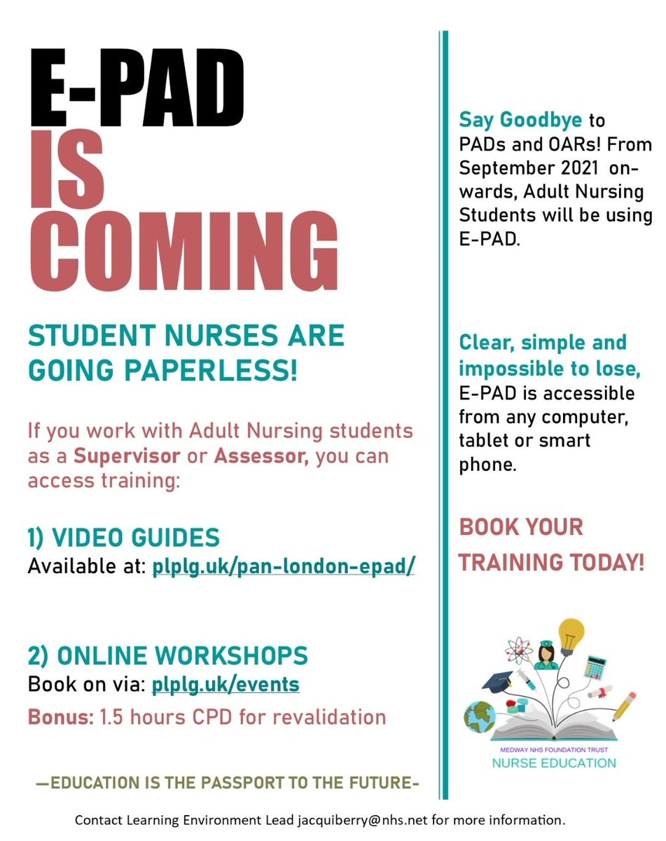 Say goodbye👋 to Student Nurse paperwork!  From September adult nursing students are going paperless. E-PAD is easy to use and impossible to lose! Check out the training videos and online workshops and get yourself E-PAD ready!
