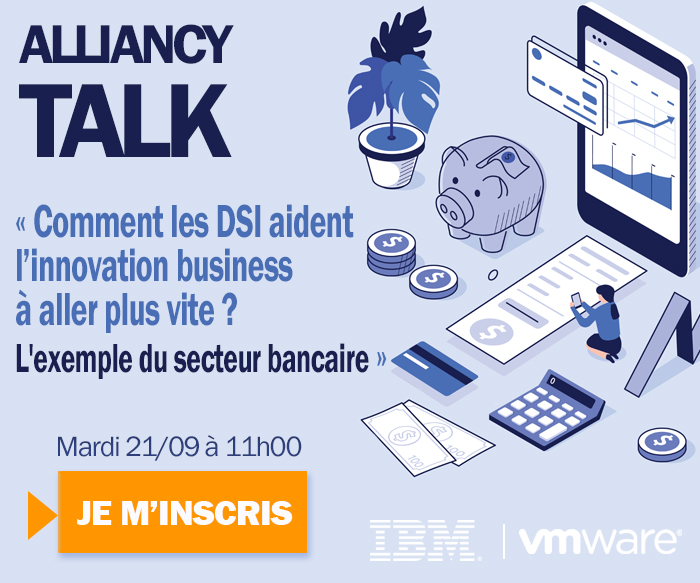 🗓 Prochaine Alliancy TALK le 21/09, de 11h à 12h. Cette web-conf, organisée en partenariat avec IBM et VMware se déroulera sur le thème « Comment les #DSI aident l’innovation business à aller plus vite ? L'exemple du secteur bancaire ». Inscrivez-vous : bit.ly/3c4sdl4