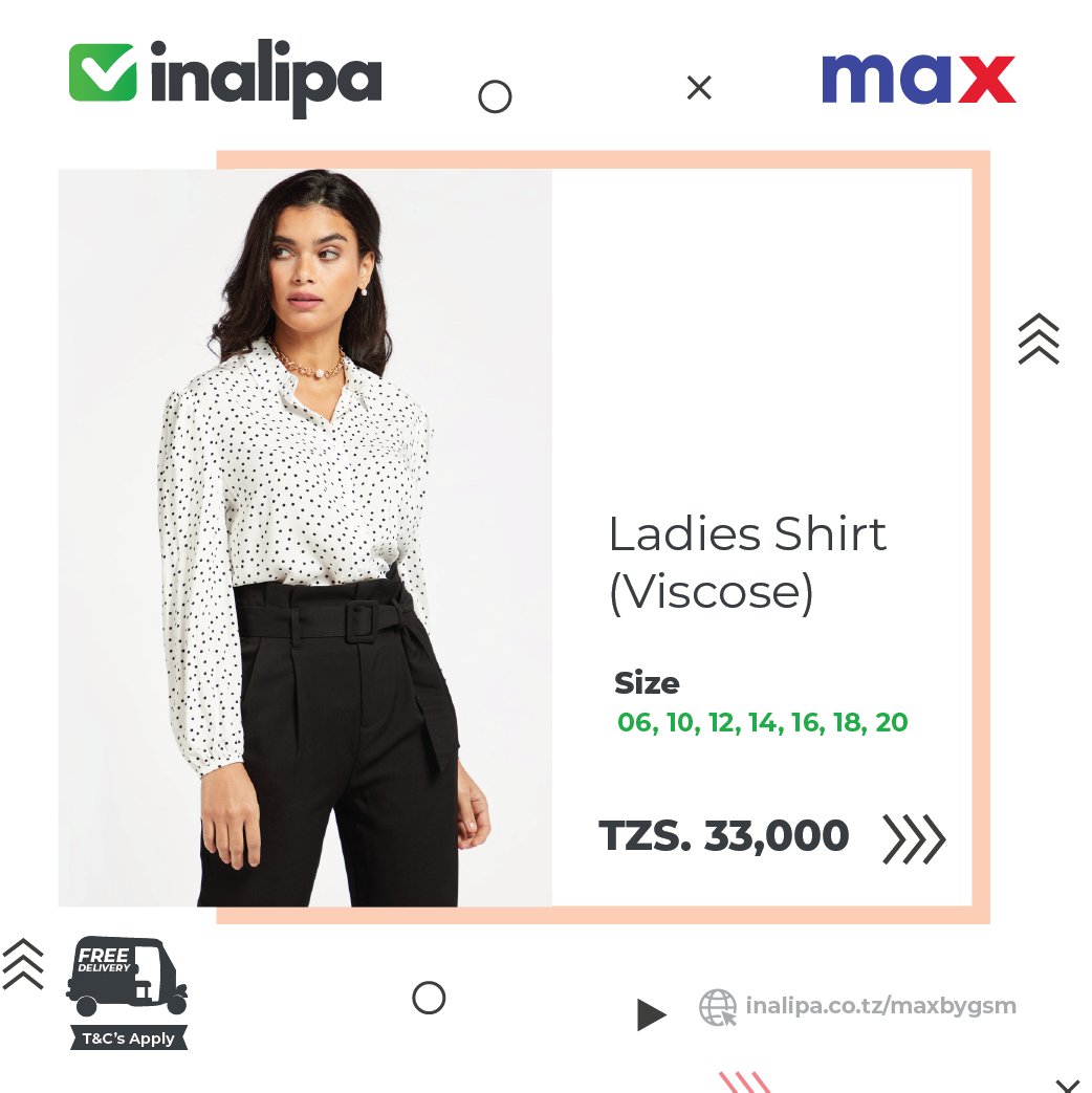 Inalipa_tz's tweet image. Let's look good! Kwa wanawake wanaojali muonekano mzuri wa kisasa muda ndio huu wa kufanya shopping ya viwalo vya kijanja. Tembelea inalipa app au bit.ly/MaxByGSM kufanya shopping na tutakuletea nguo zako ulipo. #inalipaapp #maxgsm #fashion #style