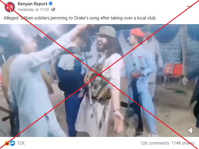 This video apparently showing 'Taliban soldiers' dancing after 'taking over a local club' has been viewed more than 3.5 million times on Facebook

We traced the video to posts from March about a wedding in Pakistan u.afp.com/NotTalibanDance
