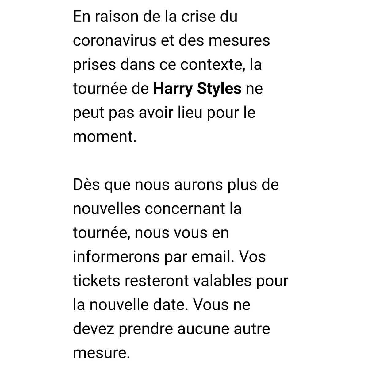 E-mail de Tele Ticket Service (be) reçu à l'instant. Le concert en Belgique ne semble donc pas annulé pour le moment. 😚
#HarryStyles #HarryStylesLoveOnTour