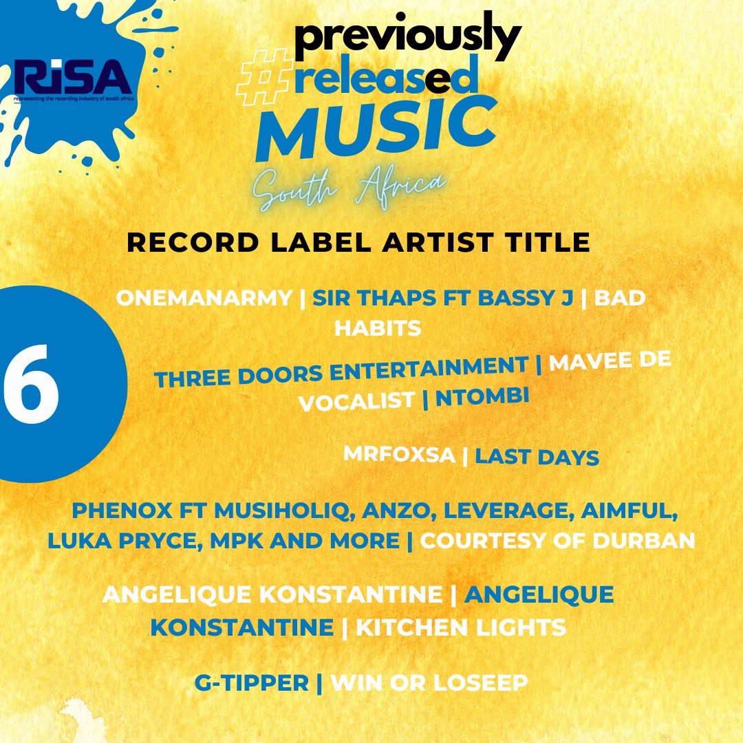RiSARAV's tweet photo. RiSA presents #PreviouslyReleasedMusic 19 August'21 #SouthAfricanHits!
RISA @RiSARAV https://t.co/urWDoiDT3H