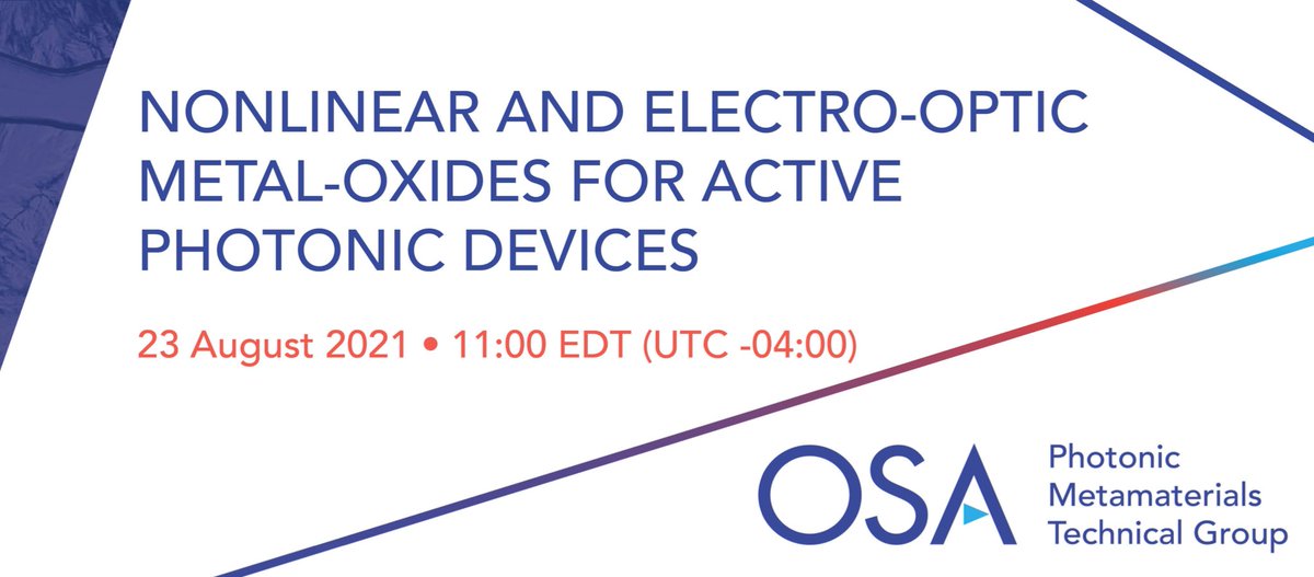 📢📢 tweeting for the #OSAmetamaterialsTG 🤓🤓

Active photonics is an emerging areas in optical physics.

Learn about it from 
Prof. Rachel Grange <a href="/rachel_grange/">Rachel Grange</a> from <a href="/ETH_physics/">ETH Physics</a> at the OSA webinar.

D&amp;T: Monday Aug 23, 11 EDT/5 pm Zurich time

Psss…registration is free!👇👏