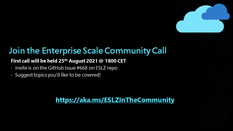 Less than a week to go until the #EnterpriseScale community call!

Have you signed up? Come join us and discuss all things #EnterpriseScale directly with the team that look after it!

#ESLZInTheCommunity #AzureFamily #Azure #MSFTAdvocate
