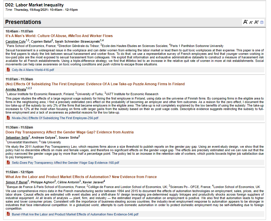 Looking forward to this session on Labor Market Inequality <a href="/iipf2021/">77th Annual Congress of the IIPF</a> with presentations by @Caro_clbr, <a href="/AnnikaNivala/">Annika Nivala</a>, @SebastianSeit12 <a href="/BunelSimon/">Simon Bunel</a>. On sexual harassment, effect of automation and super cool data 🤩 
Starting in 1 hour 👇