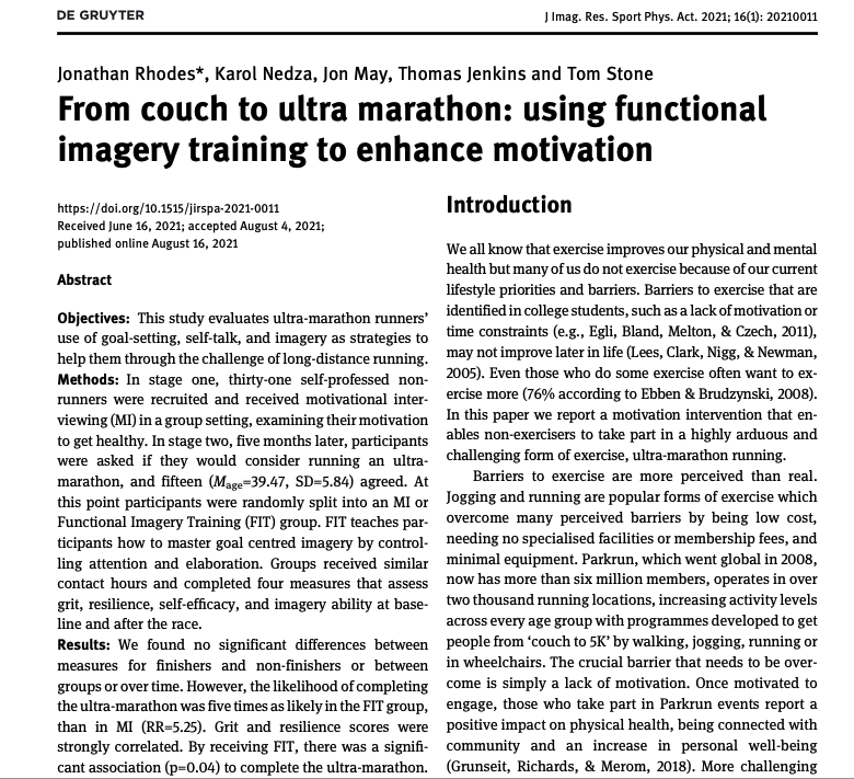 Looking to increase your chances of completing an ultra- #marathon, then look no further. We have found that Imagery Training can increase your chances of success by 5x in comparison to a control. <a href="/BBCSport/">BBC Sport</a> <a href="/MensHealthMag/">Men's Health Mag</a> <a href="/WomensHealthMag/">Women's Health</a> <a href="/runnersworld/">Runner's World</a>  doi.org/10.1515/jirspa…
