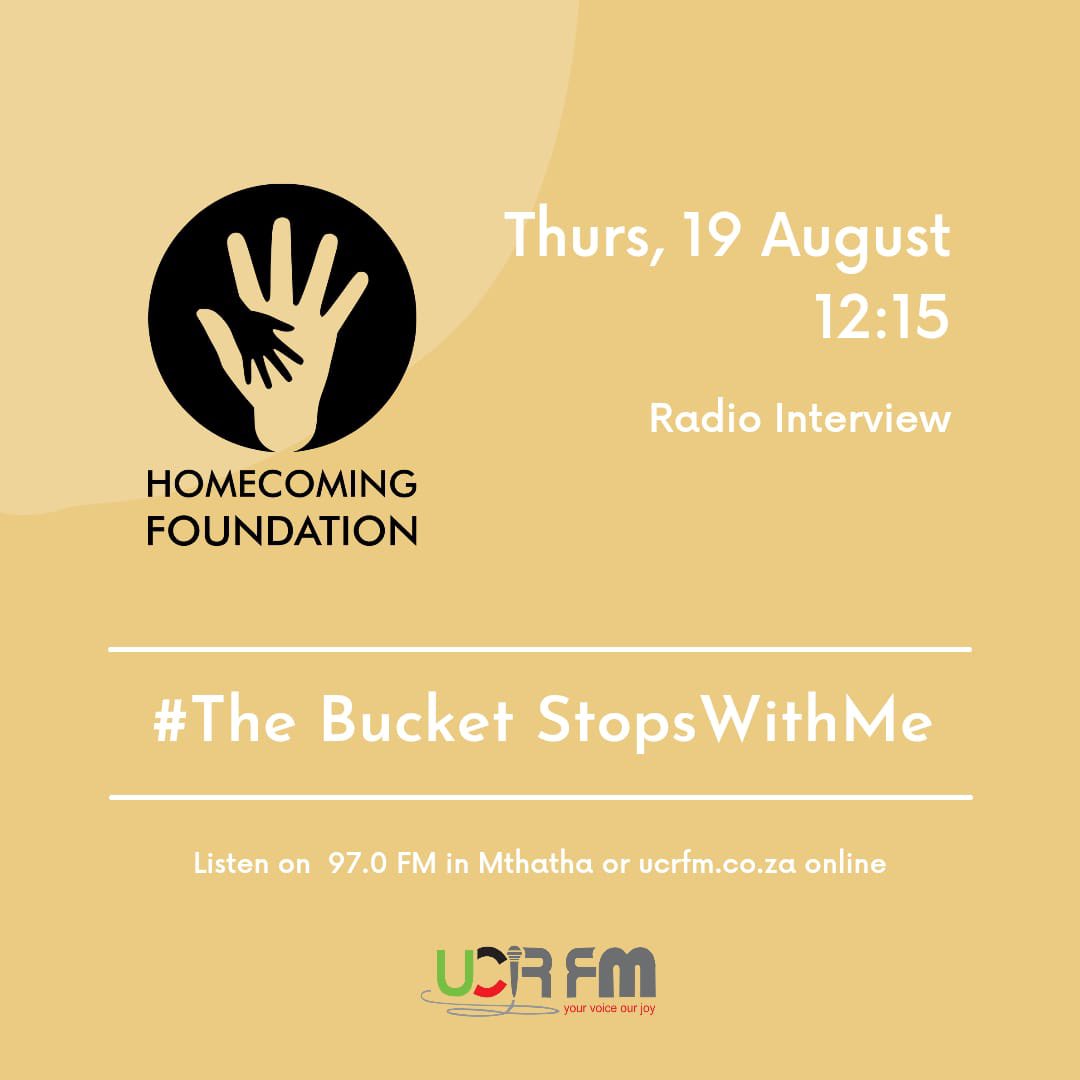 Mthatha you’re up! 
Join us in a little bit as we discuss all things #TheBucketStopsWithMe on <a href="/UCR_FM/">UCRFM_OFFICIAL</a> 🧱

If you’re in Mthatha you can tune in on 97.0 but if you’re anywhere else in the worldwide you can live stream on their website 🌱