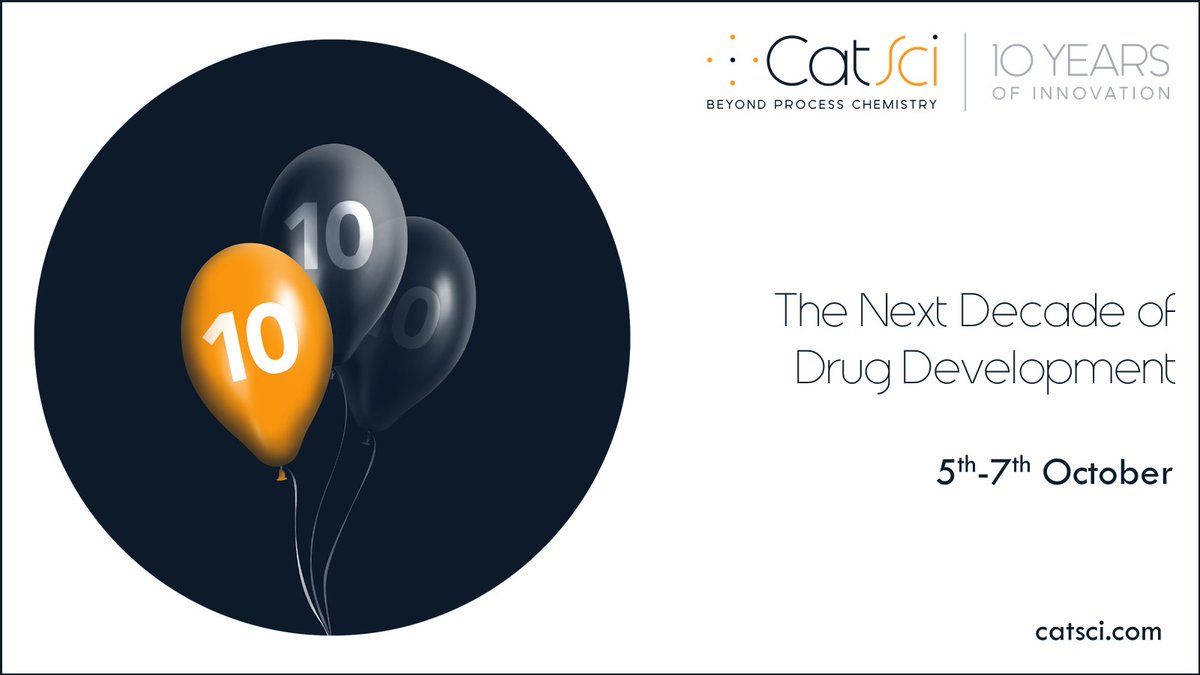 CatSciLtd's tweet photo. To mark our 10 years of innovation, we're hosting a free 3 half-day online symposium: The Next Decade of Drug Development.

It'll feature industry-leading speakers from @AstraZeneca, @bmsnews, @Merck, @Novartis, @Syngenta and more!

Register today: https://t.co/Zttismcgjy https://t.co/oOOOlD2lEG
