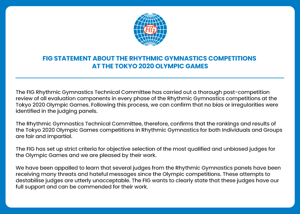 FIG Statement: #Tokyo2020 #Olympics #RhythmicGymnastics