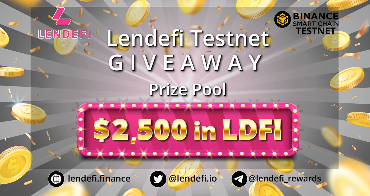 We're celebrating our live testnet &amp; imminent Canary mainnet launch on the #BinanceSmartChain with a #giveaway!🚀
 
We're giving away $2,500 worth of $LDFI tokens to
250 lucky winners ($10 each). 
 
You can enter our giveaway here: 
 
gleam.io/r8b5J/lendefi-…
 
#competition #DeFi