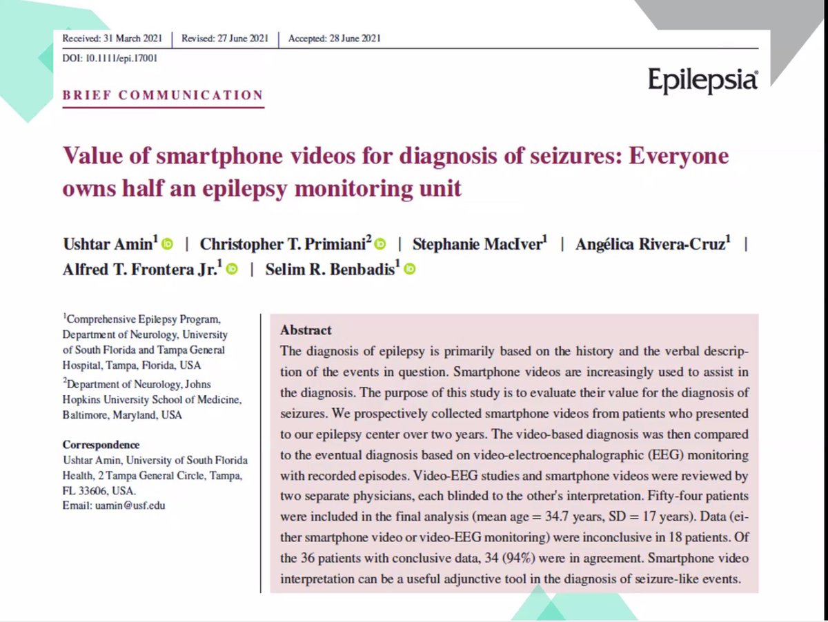 Dr. Benbadis, one of my fave educators from my alma mater, USF, just gave grand rounds at MCG on the overdiagnosis of epilepsy 👏🏼. Love the title of this publication- when in doubt, capture it on your phone🤳 Let’s raise awareness for our epilepsy patients!