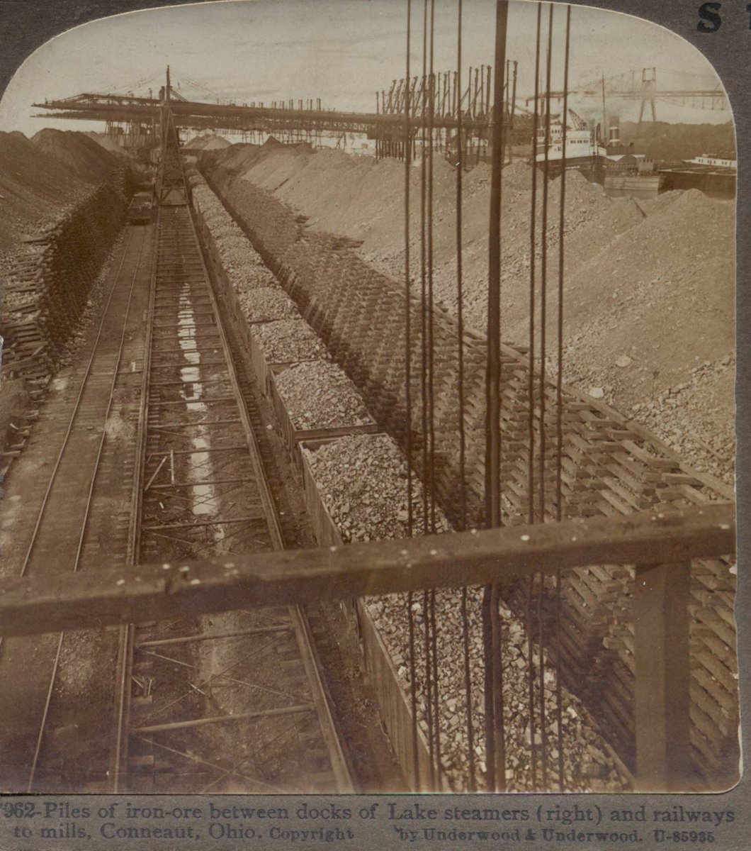 NMGLToledo's tweet photo. This #ThrowbackThursday we are taking a behind-the-scenes look at a few of the early 1910 iron-ore yards around the Great Lakes. Notice the shift between the old and new methods of loading and unloading—switching from hand-operated buckets to Huellett electric unloaders. https://t.co/3yraZiz6O3