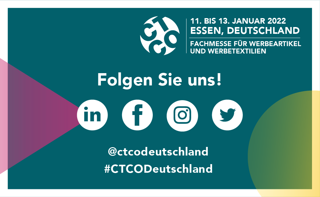 ➞ Folgen Sie uns auf unseren Social Media Kanälen um immer up to date in Sachen Neuigkeiten der neuen Fachmesse CTCO Deutschland und Trends des Sektors zu sein! 

#CTCO #CTCODeutschland #werbeartikel #werbetextil #personalisierung #messeessen