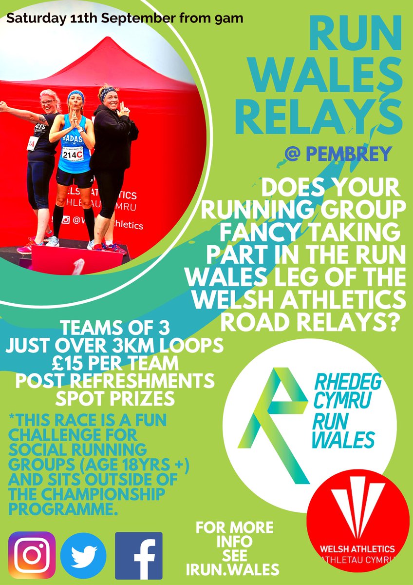 RunWales's tweet image. Run Wales road relays are back! 

bespokeentries.co.uk/welsh-athletic…