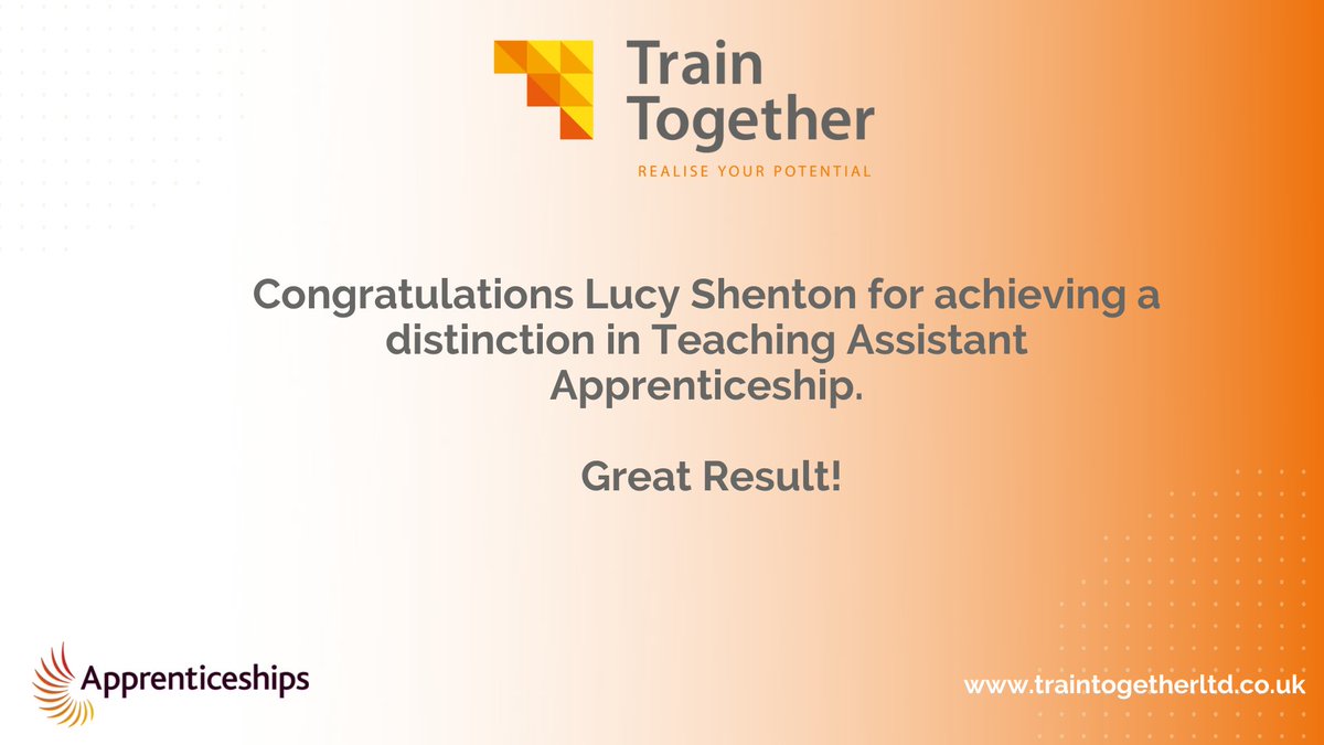 Well done Lucy Shenton for achieving a distinction in #Teaching Assistant #Apprenticeship. #OverdaleInfantsSchool.

#recruitment #career #apprentice #apprenticeshipswork #job