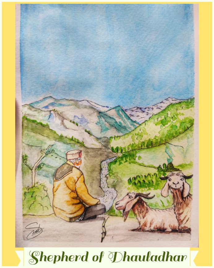 SWARIT4895's tweet photo. 'Shepherd of Dhauladhar'
Another one with watercolors to represent the landscapic beauty of Dharamshala.

#dharamshala #dhauladhar #himachali #HimachalPradesh #ArtistOnTwitter #art #watercolorart #India #likeforlike https://t.co/0Nf8SJzDw3