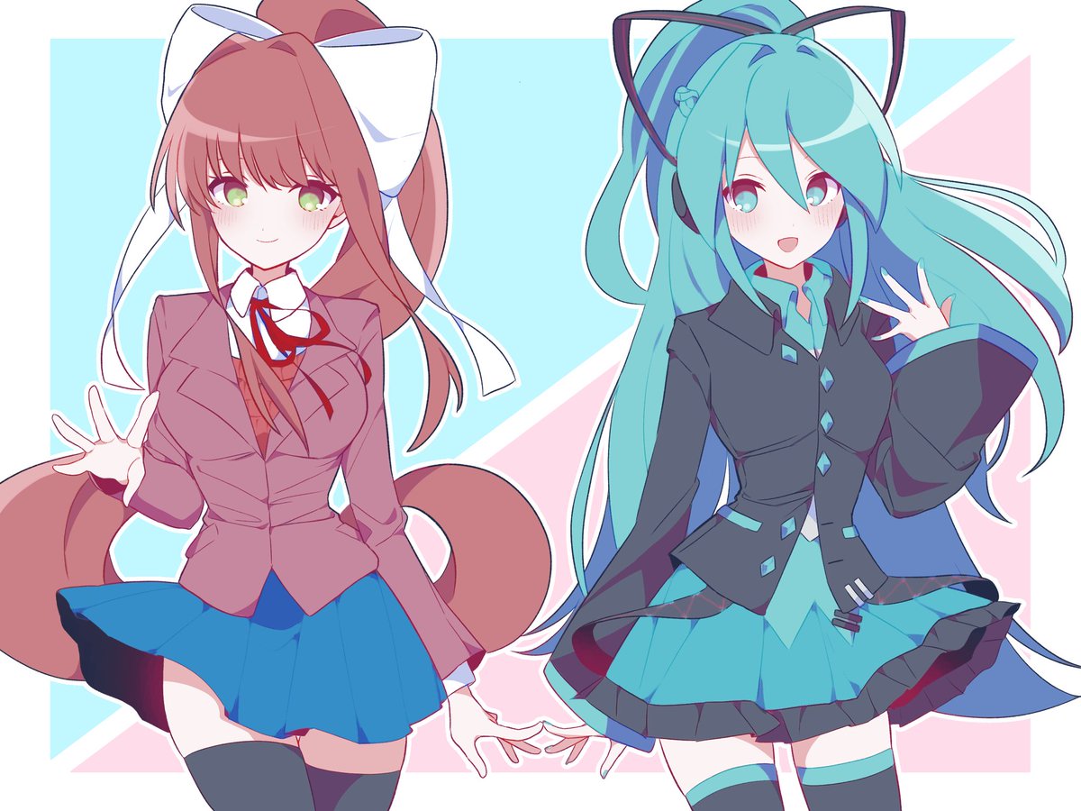 初音ミク「#初音ミク
#DokiDokiLiteratureClub  #DDLC
Mon」|言葉@Skebのイラスト