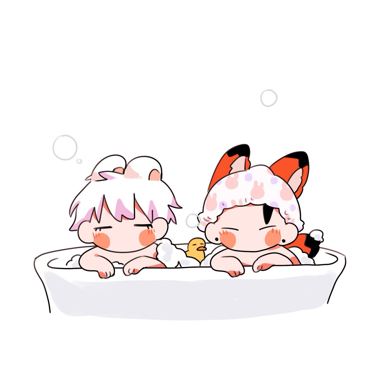 rubber duck 2boys multiple boys white hair bathing animal ears bathtub  illustration images