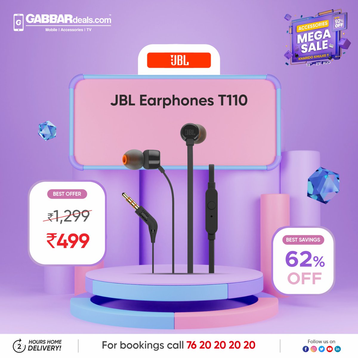 GabbarDeals's tweet image. The Mega Accessories Sale is live now from 18th to 25th Aug 2021!

Groove along with your favourite beats with the new JBL T110 earphones! Listen to superior sound at just Rs.499 with a huge 62% FLAT off. #GABBARdeals  #AccessoriesSale

Stay tuned @gabbardeals.com

#jblt110