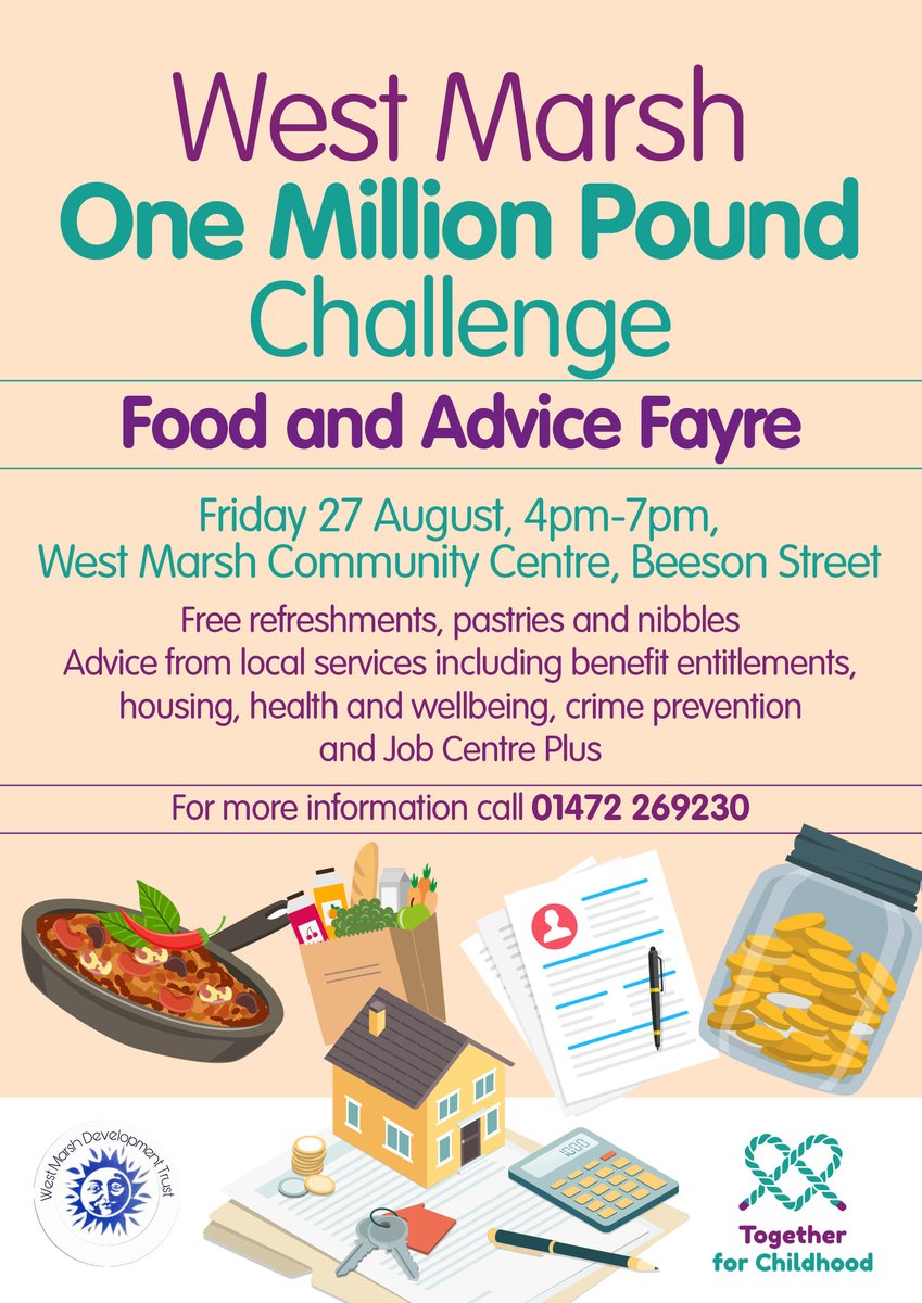 What a great opportunity for the #WestMarsh to help put more cash in peoples' pockets. Share to let people know Friday 27th August 4pm-7pm #MillionPoundChallenge #WestMarshCommunityCentre