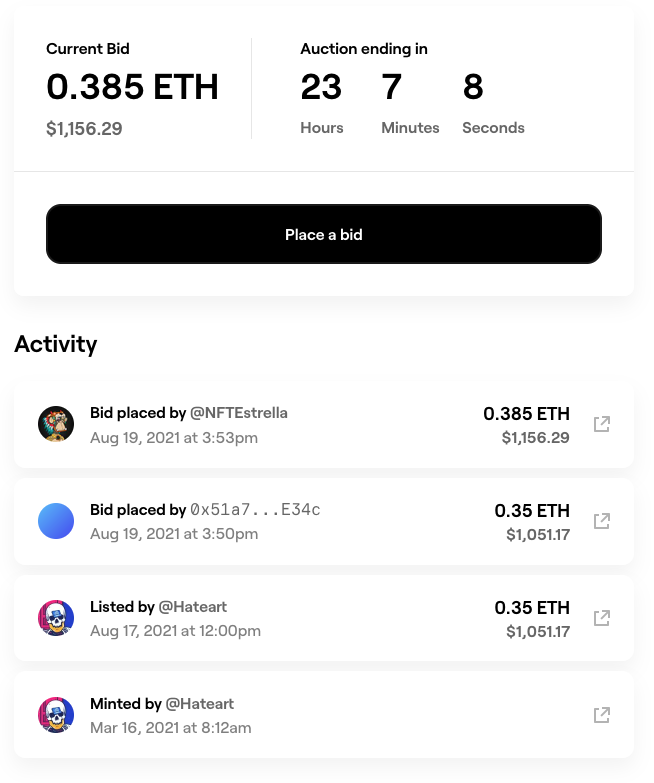 While I was writing that the auction had begun...
 the second bid ARRIVED! 
In a minute from the first!!
What's going on, my God! 😱😱😱

foundation.app/@Hateart/enjoy…