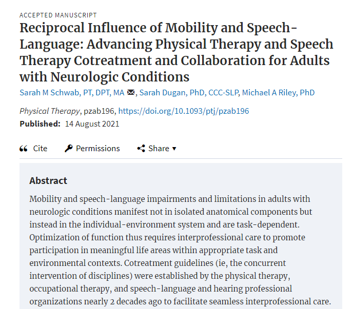 PTJournal's tweet photo. Authors from @uofcincy share perspectives on important reciprocal interactions 👥 between PTs and speech-language pathologists during treatment of patients with neurological 🧠 conditions 

Read here: https://t.co/hK6h0dOkmL https://t.co/YrCynmUueE