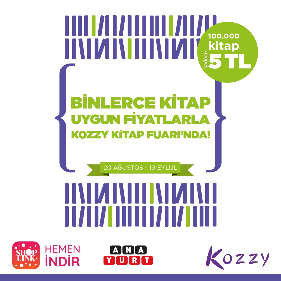 Binlerce kitap,en uygun fiyatlarla 20 Ağustos-19 Eylül tarihleri arasında #KozzyKitapFuarı’nda sizleri bekliyor!🤗📚