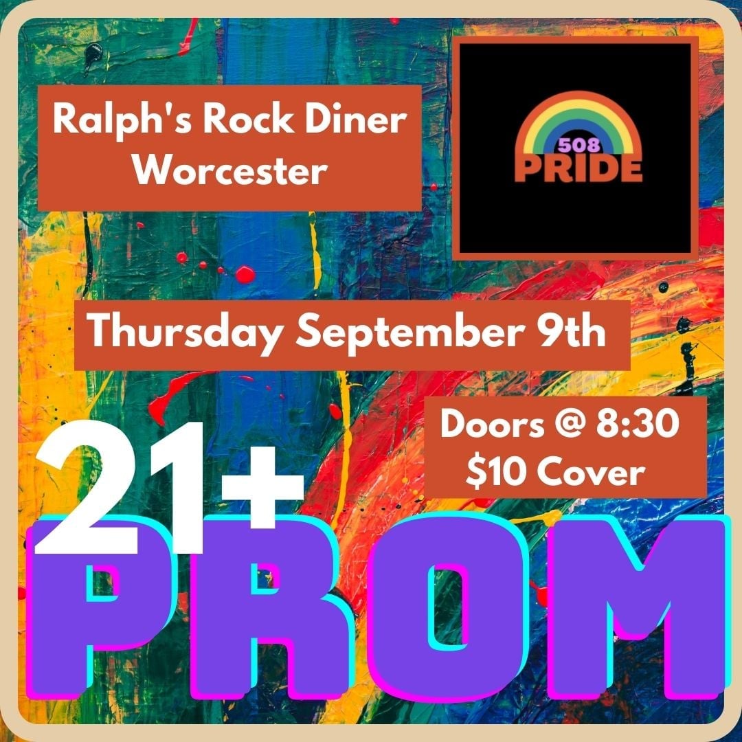 worcester_pride's tweet photo. Get your dancing shoes ready and those sequins shiny. 508Pride is excited to host our first ever 21+ Gay Prom!

Thursday, Sept. 9 at Ralph's Rock Diner, Upstairs Ballroom. Doors at 8:30. Cover $10. Jams by DJ TheySexy. Everyone is Welcome! https://t.co/ceDubM3hOS