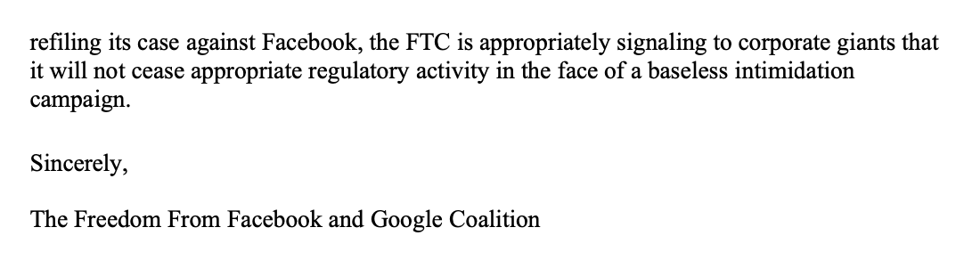 BreakupFBGoogle's tweet photo. Thank you @linakhanFTC for leading the @FTC to re-file its case against @Facebook &amp; sending a clear signal to *all* Big Tech companies that their days of illegal monopolization practices are numbered. 👏

Check out the letter we sent to Chair Khan today to learn more 👇 https://t.co/42s73rXzPA