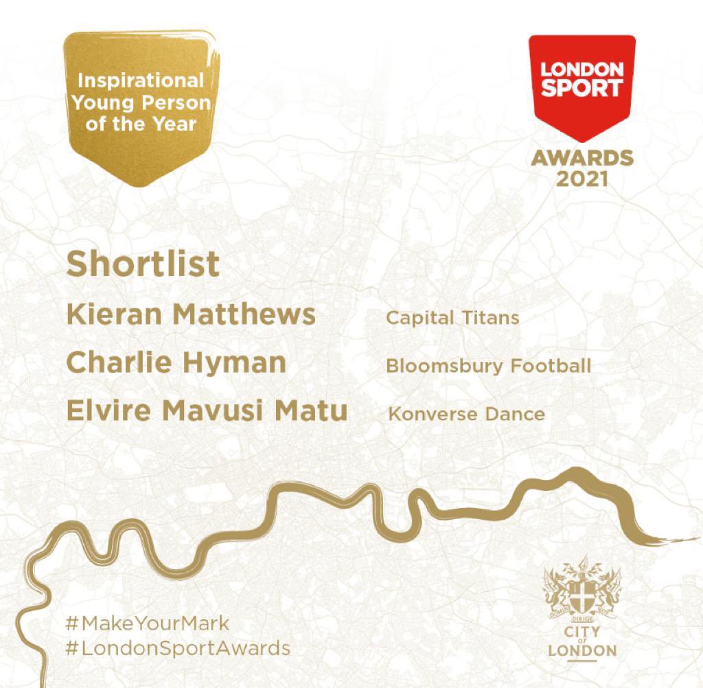 And another proud moment…our very own ‘Coach Kieran’ @CapitalTitans has been shortlisted for Inspirational Young Person of the Year! 👏🏽 👏🏾#LondonSportAwards #MakeYourMark