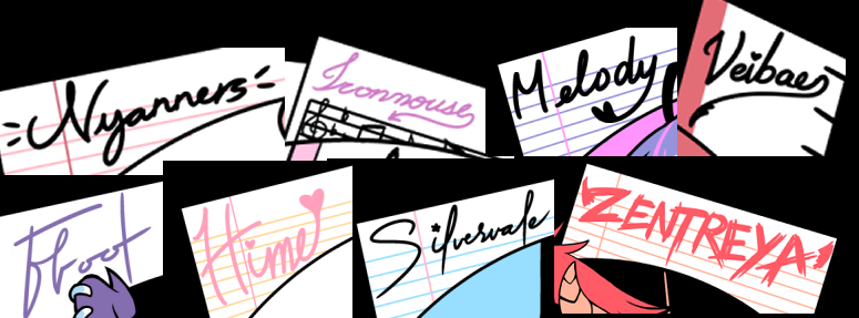 my og idea for the back to school shirts was for the girls to give me their actual signatures themselves but they were too busy for it so i just made their signatures myself based on their personalities ......  i did my best LMFAO 🥺 