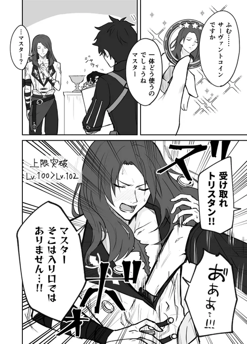 聖杯とサーヴァントコインを捧げられたトリスタンの漫画です。 