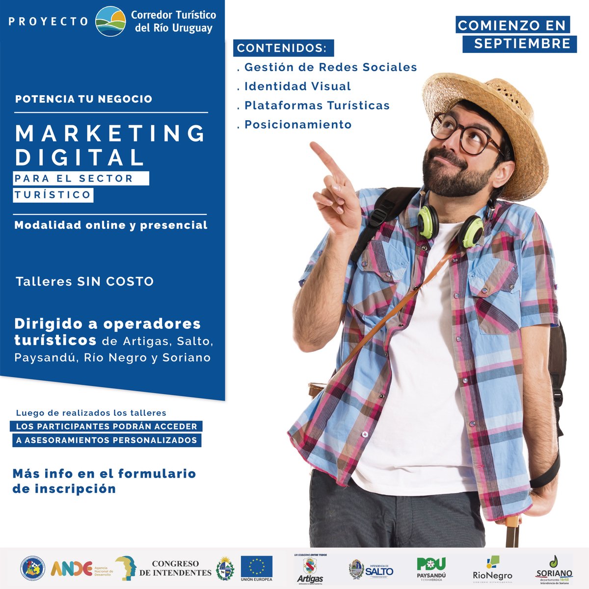 Cracuy's tweet photo. ¿Tenés un emprendimiento turístico y no sabes cómo potenciarlo?

TALLER DE MARKETING DIGITAL dirigido a operadores turísticos de los departamentos de: Artigas, Salto, Paysandú, Río Negro y Soriano. https://t.co/ESALVNtV1N https://t.co/ZodLyXx8vO